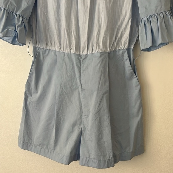 Sandro Paris Women’s Rosalyn Colorblock Pinstriped Blue Romper no size no belt - Picture 3 of 8